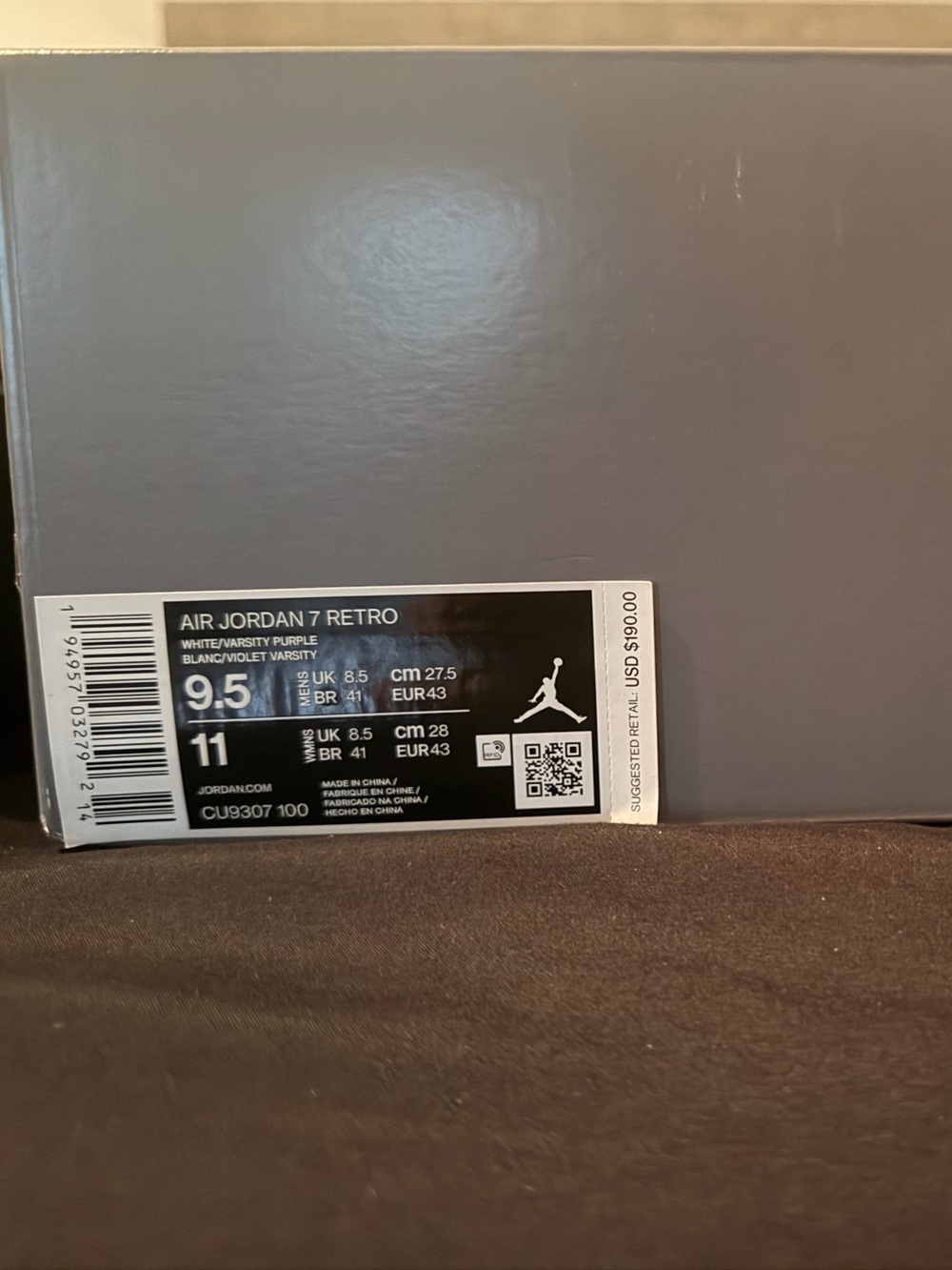 Jordan Air Jordan 7 Retro Black and Gray Shoe Box